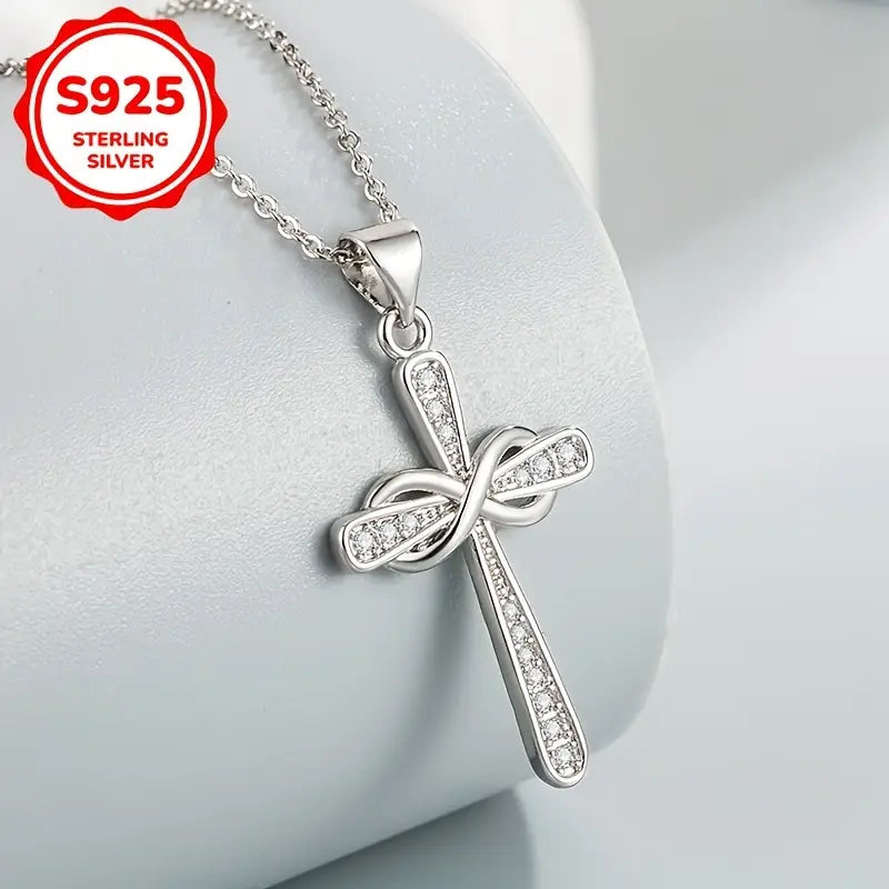 COLGANTE CON DIJE DE CRUZ DE PLATA Y CIRCONITA