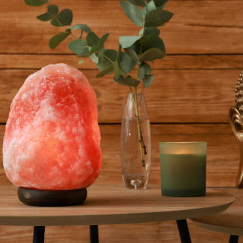 lámpara de sal de Himalaya con base de apoyo de madera de 2 a 3 kg aproximadamente