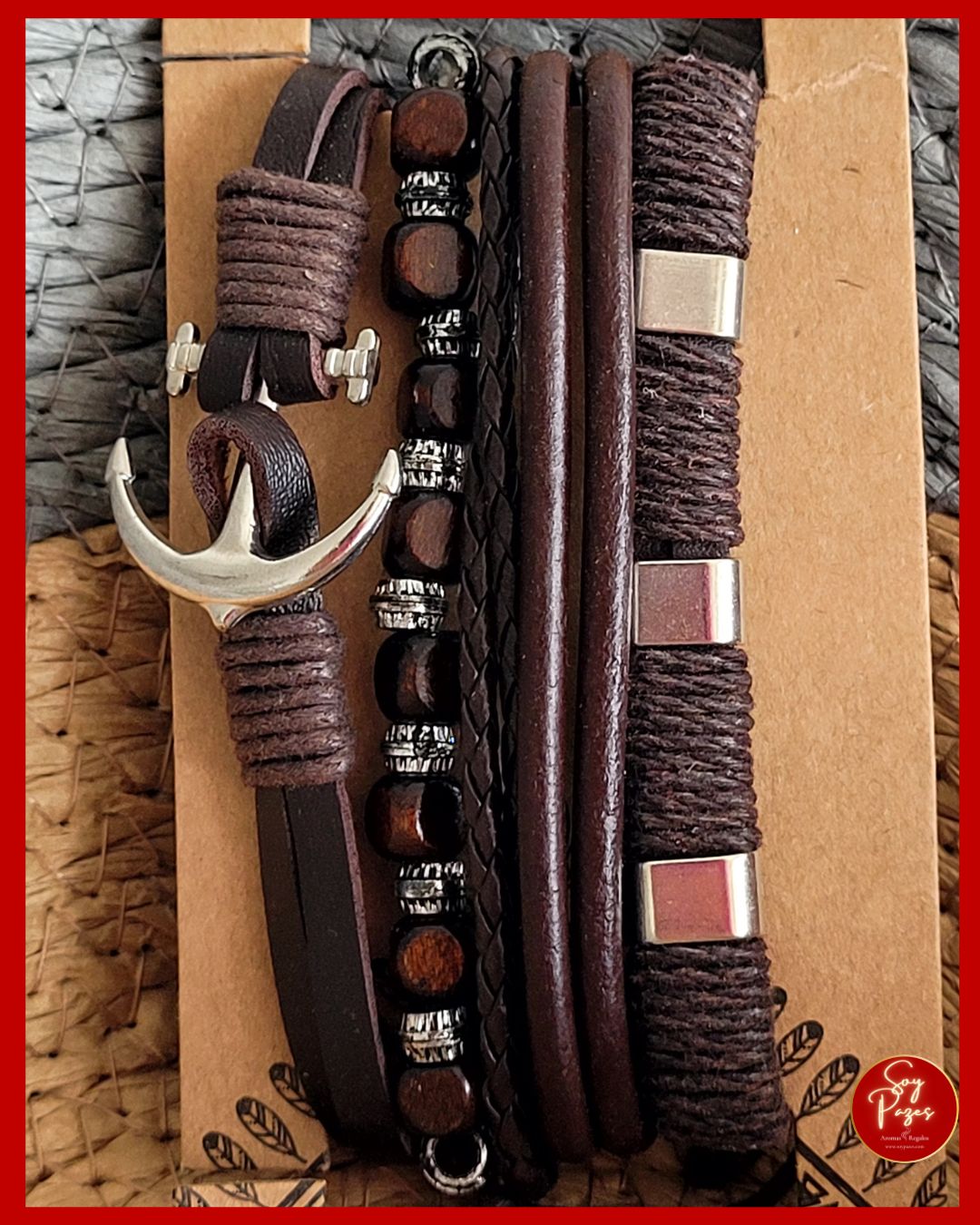 Pulseras de Hombre en set x 5 unidades - Metal Y Cuero