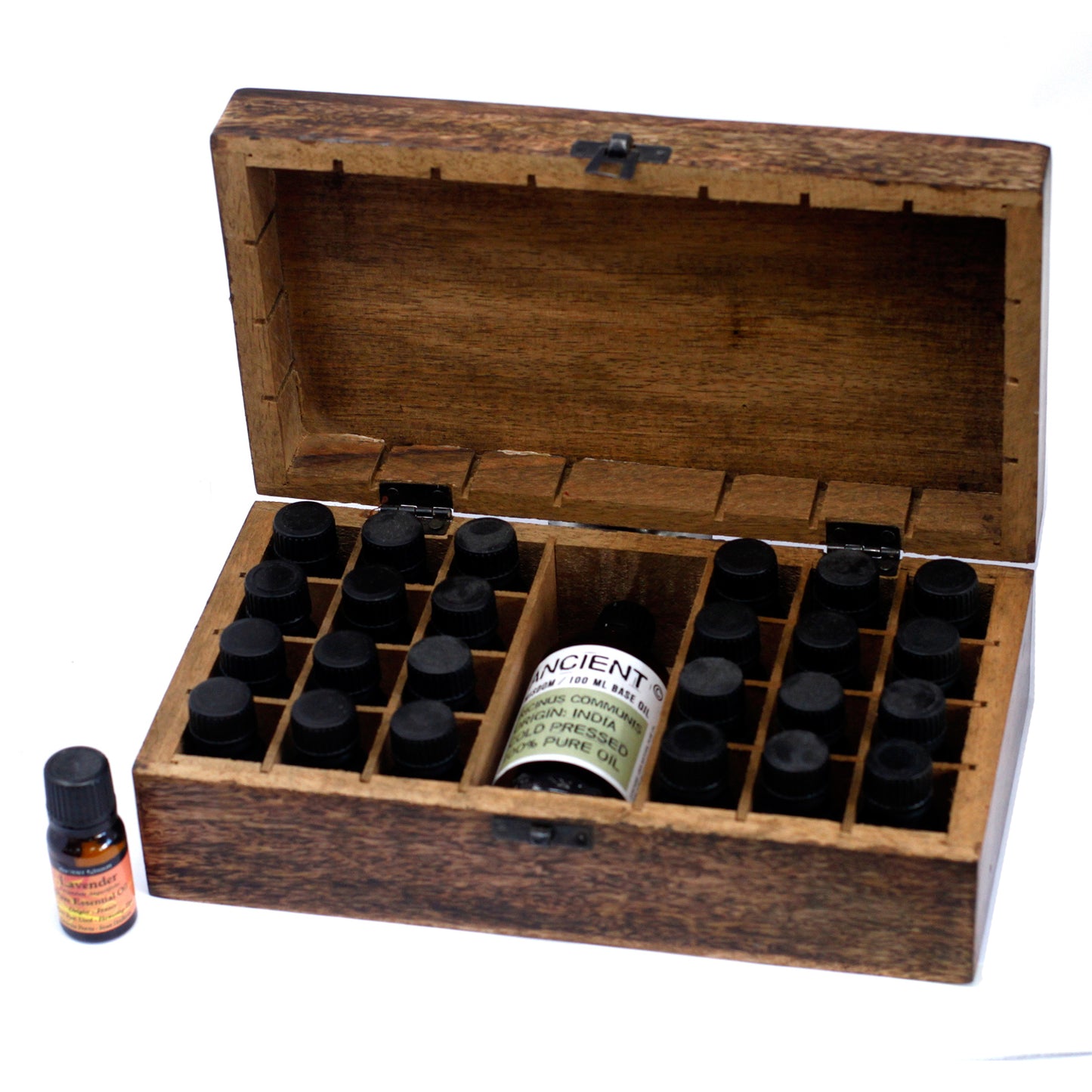 CAJA DE AROMATERAPIA DE MADERA CAPACIDAD PARA 24+1 UNIDADES