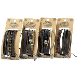 Pulseras de Hombre en set x 5 unidades - Metal Y Cuero