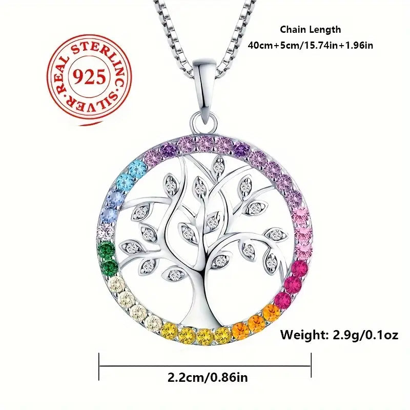 COLGANTE DE PLATA CON DIJE ÁRBOL DE LA VIDA Y GEMAS