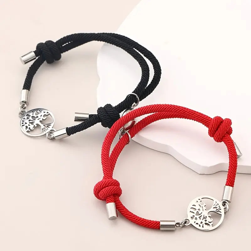 PULSERA ROJA ÁRBOL DE LA VIDA CON DIJE IMANTADO CORAZÓN