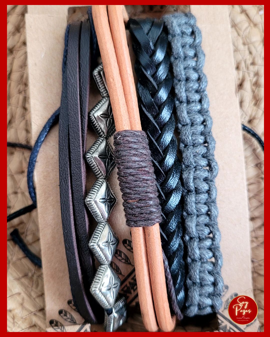 Pulseras de Hombre en set x 5 unidades - Metal Y Cuero