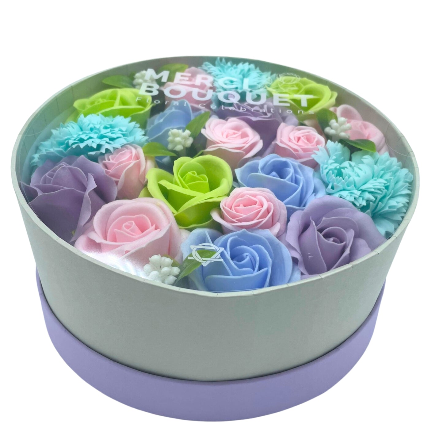 FLORES DE JABÓN BENDICIONES - CAJA REDONDA AZUL