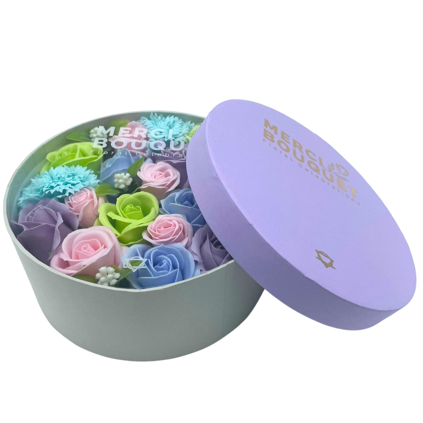 FLORES DE JABÓN BENDICIONES - CAJA REDONDA AZUL