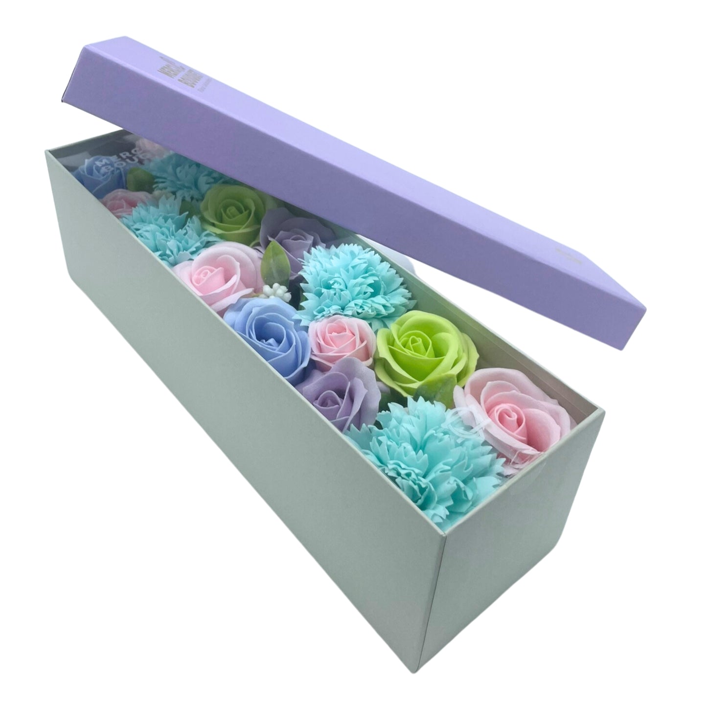 FLORES DE JABÓN - CAJA LARGA BENDICIONES DE BEBÉ AZUL