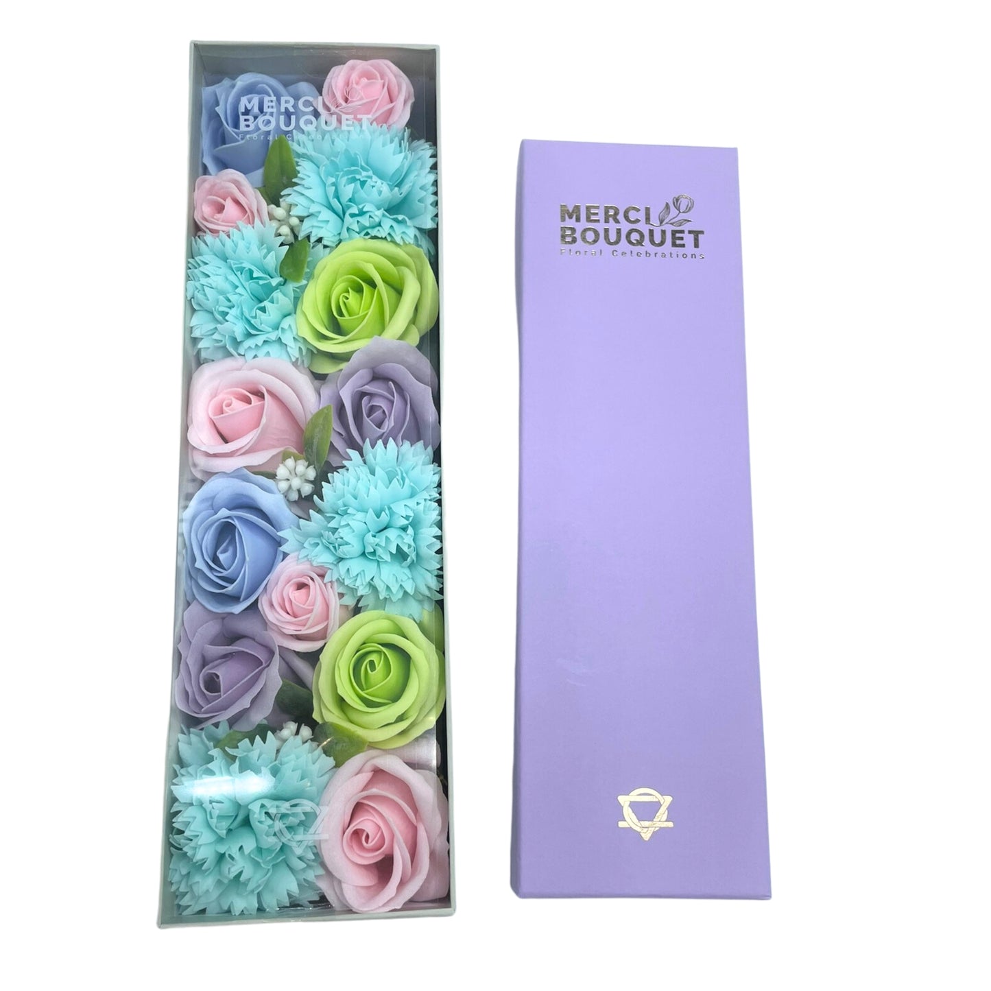 FLORES DE JABÓN - CAJA LARGA BENDICIONES DE BEBÉ AZUL