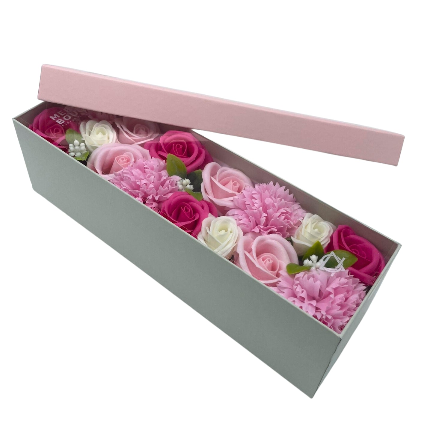 FLORES DE JABÓN - CAJA LARGA BENDICIONES DE BEBÉ ROSAS