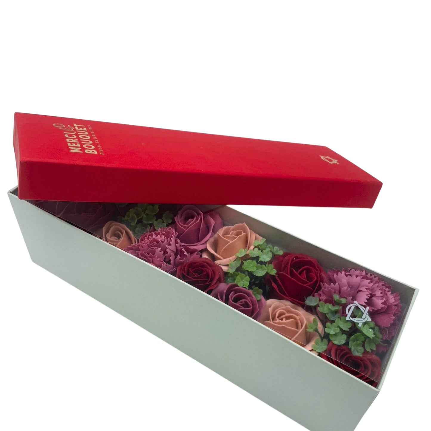 CAJA LARGA DE FLORES DE JABÓN. ROSAS VINTAGE
