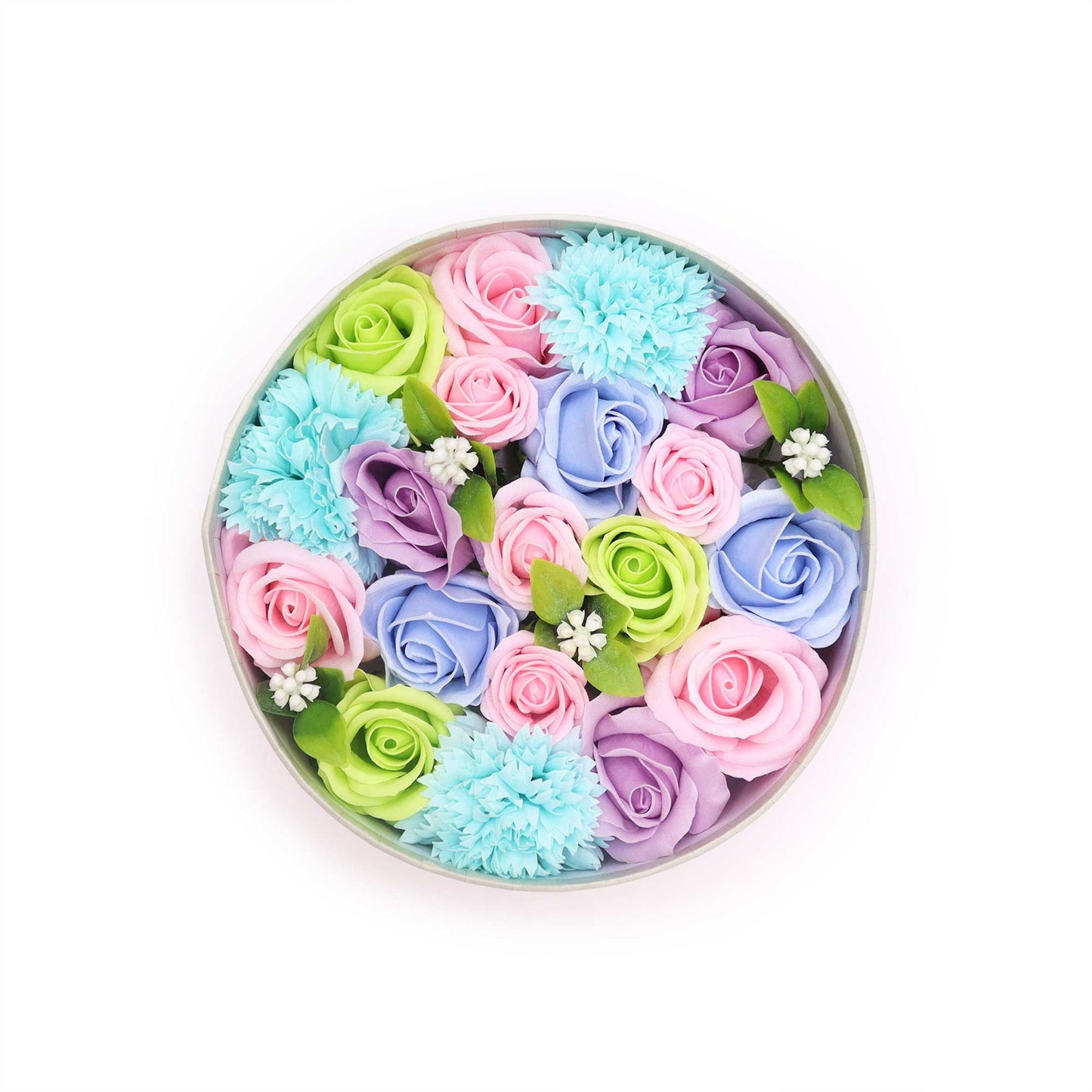 FLORES DE JABÓN BENDICIONES - CAJA REDONDA AZUL