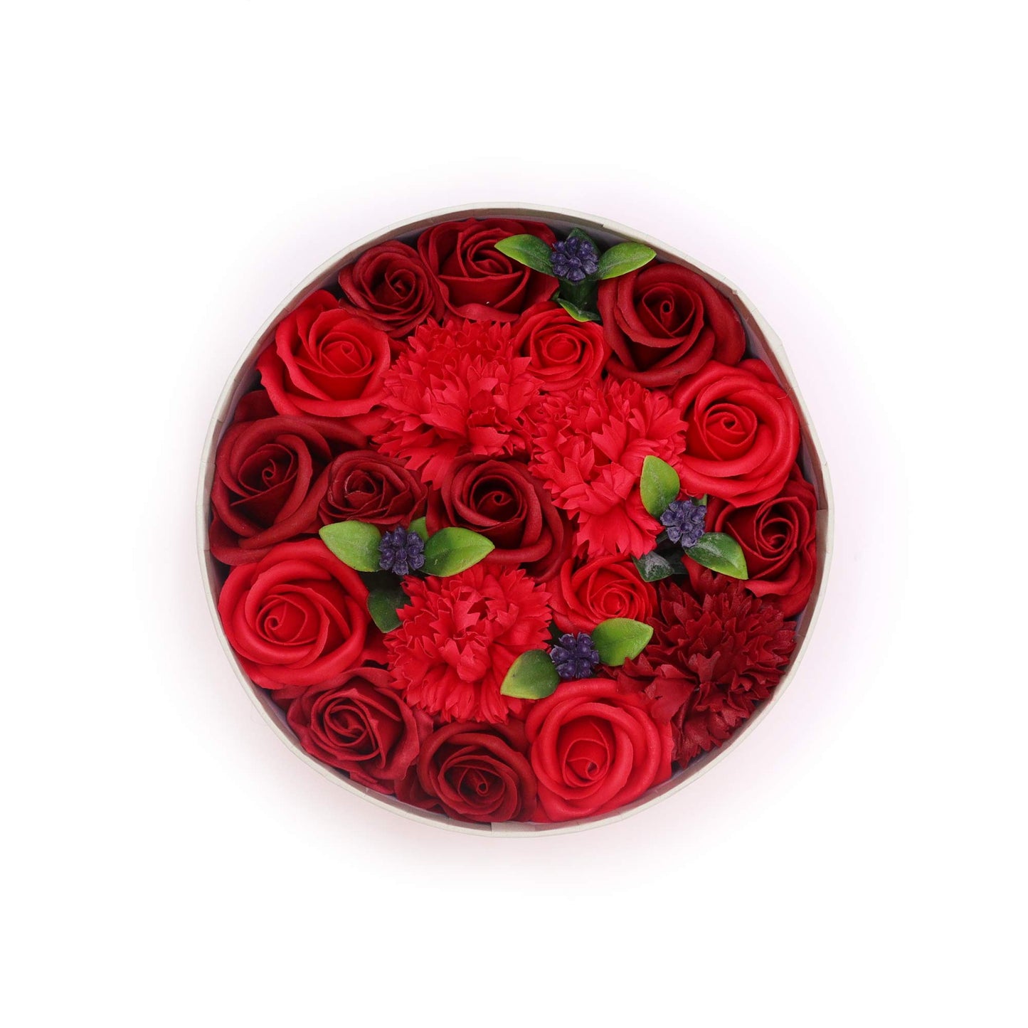 FLORES DE JABÓN - CAJA REDONDA ROSAS ROJAS CLÁSICA
