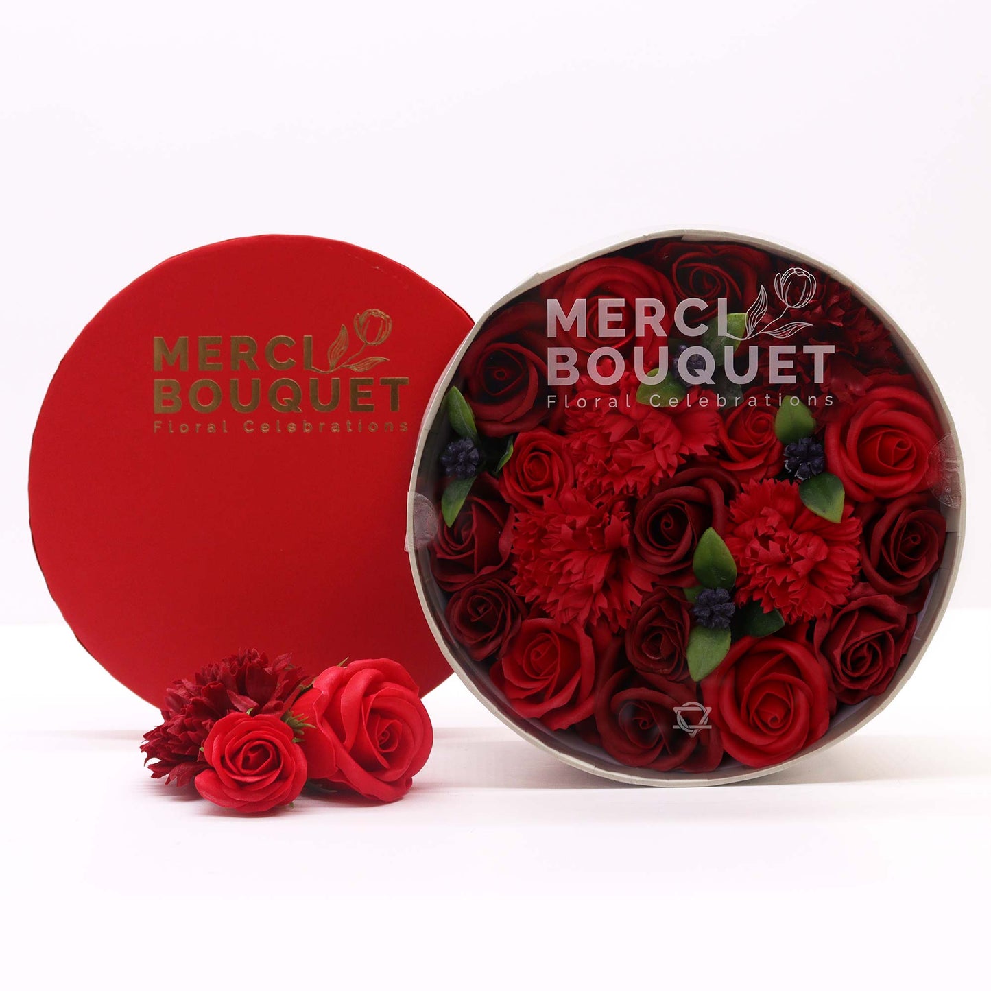 FLORES DE JABÓN - CAJA REDONDA ROSAS ROJAS CLÁSICA