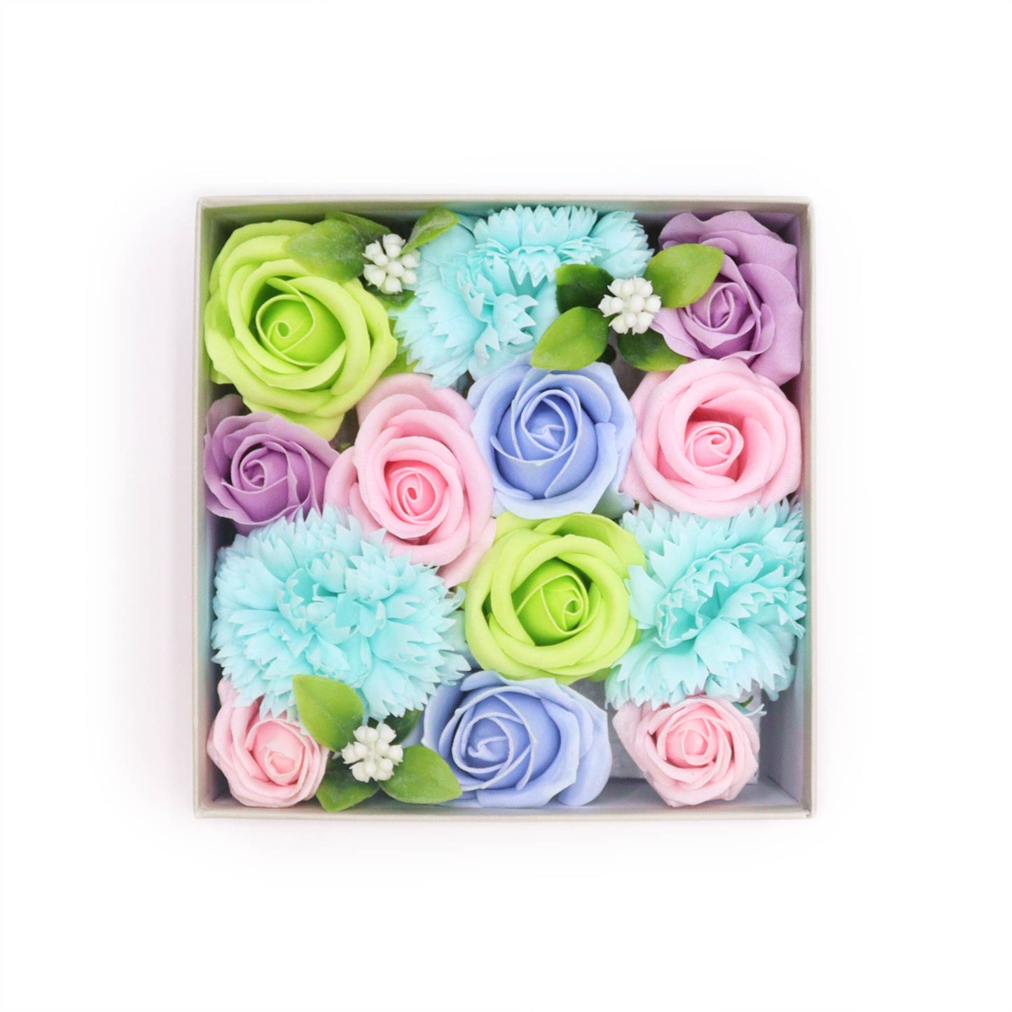 FLORES DE JABÓN - CAJA CUADRADA BENDICIONES DE BEBÉ AZUL