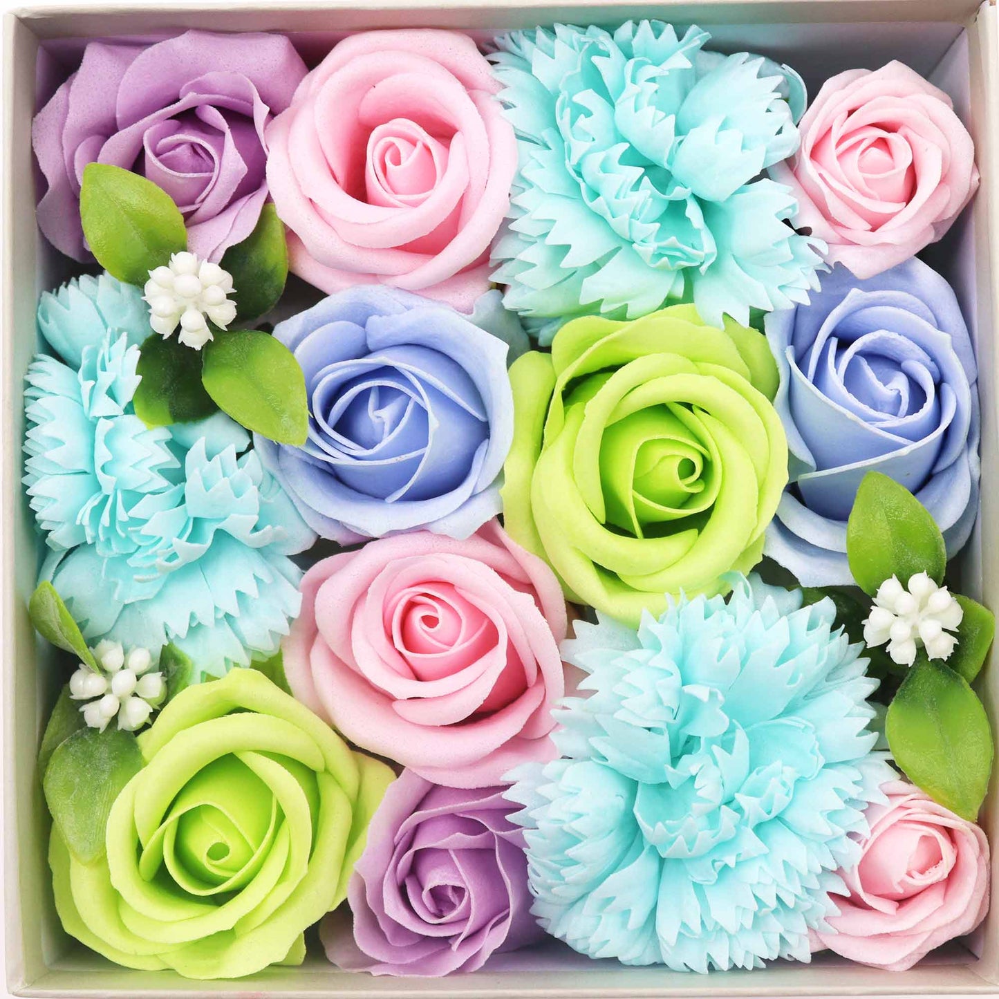 FLORES DE JABÓN - CAJA CUADRADA BENDICIONES DE BEBÉ AZUL