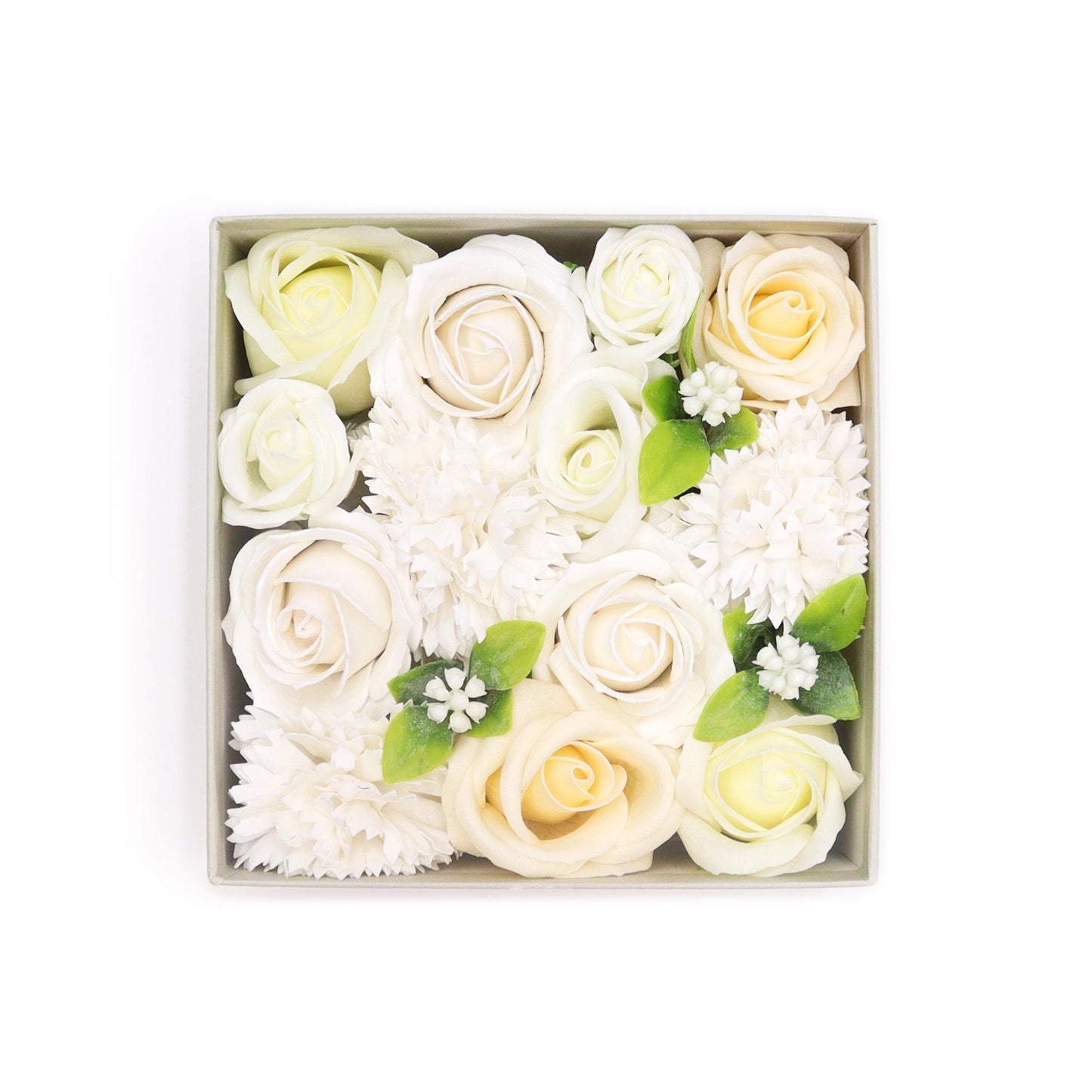 CAJA CUADRADA DE FLORES DE JABÓN BENDICIONES DE BODA