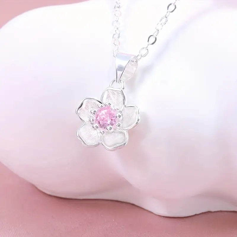 COLLAR CON DIJE DE FLOR DE CEREZO Y PIEDRA NATURAL