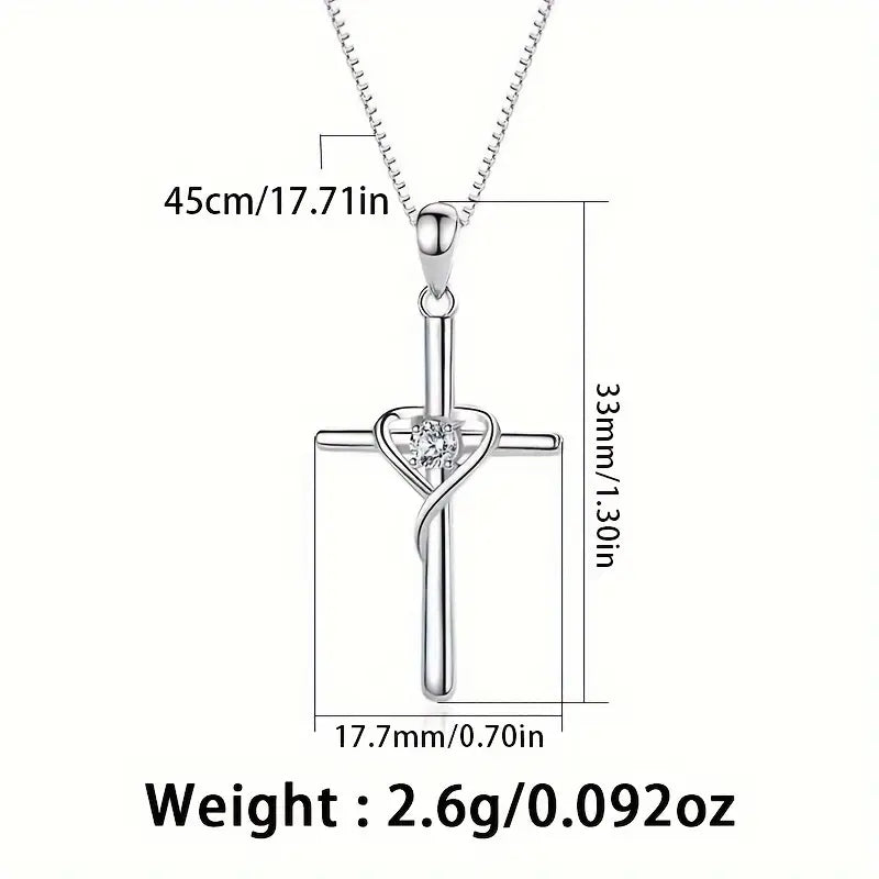 COLGANTE CON DIJE DE CRUZ DE PLATA y PIEDRA CIRCONITA
