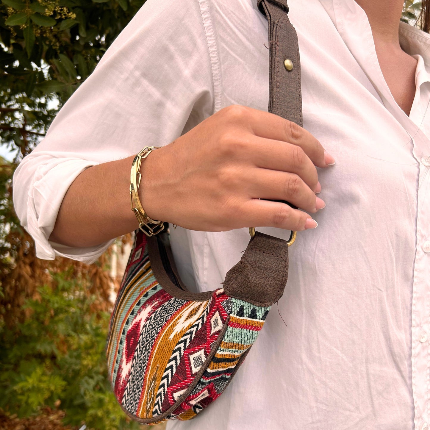 Bolso Hobo Jacquard - Marrones Intensos (correa marrón)