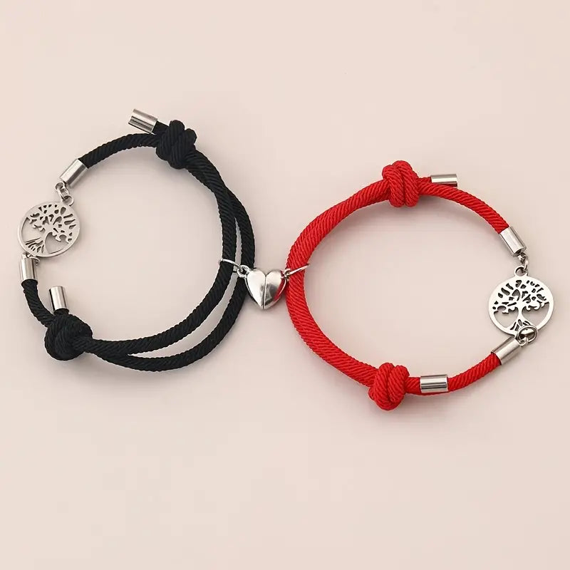 PULSERA ROJA ÁRBOL DE LA VIDA CON DIJE IMANTADO CORAZÓN