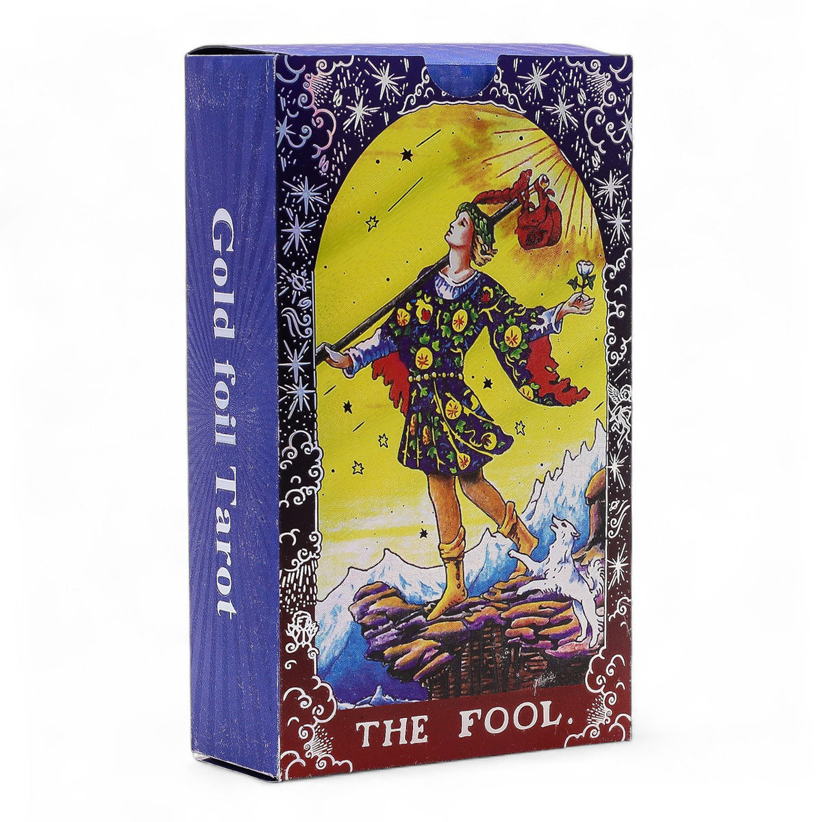Cartas de tarot azul con lámina de oro · Mandala y folleto