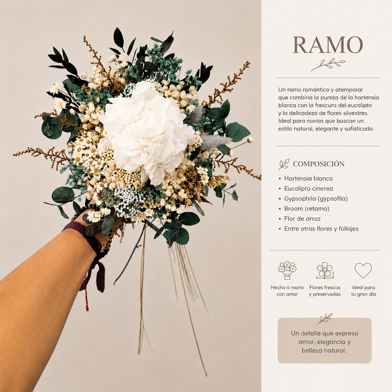 Ramo de novia preservado -Bianca