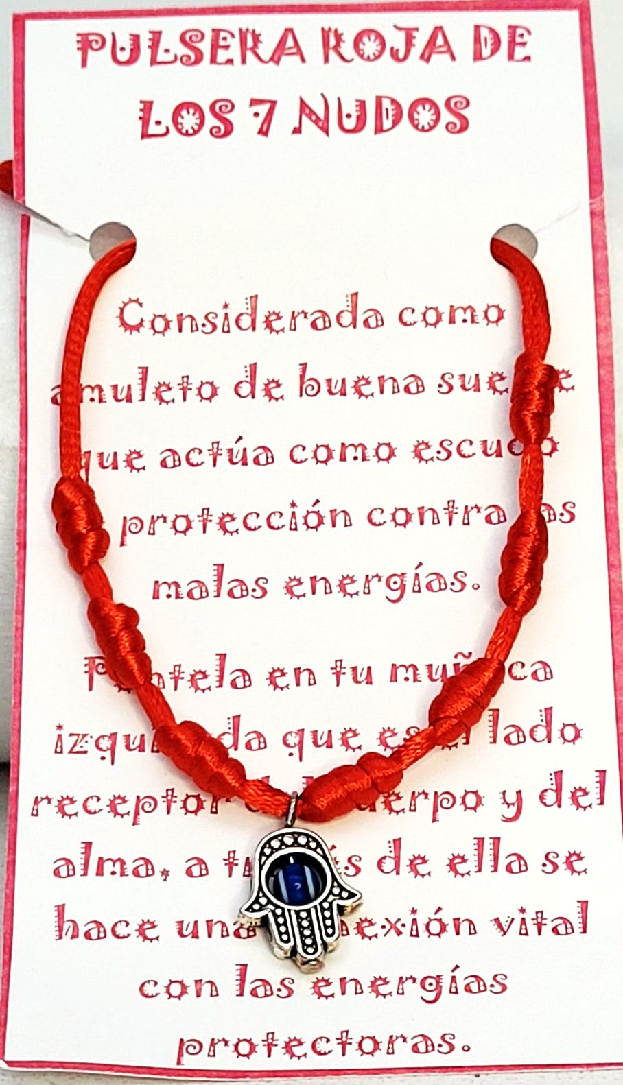 PULSERA ROJA 7 NUDOS CON MANO DE FÁTIMA