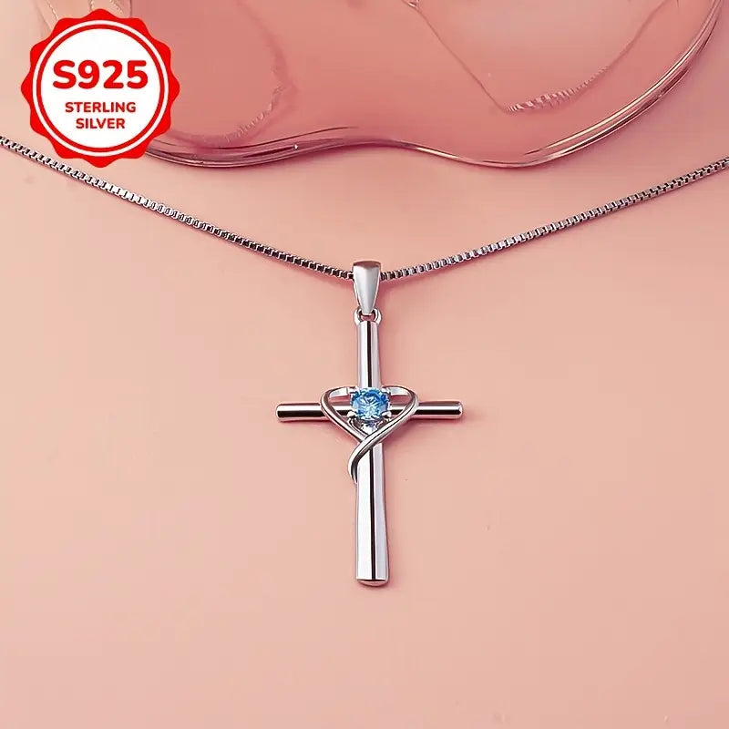 COLGANTE CON DIJE DE CRUZ DE PLATA y PIEDRA CIRCONITA