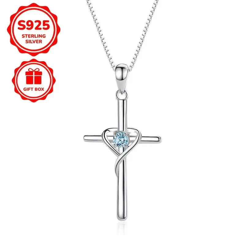 COLGANTE CON DIJE DE CRUZ DE PLATA y PIEDRA CIRCONITA