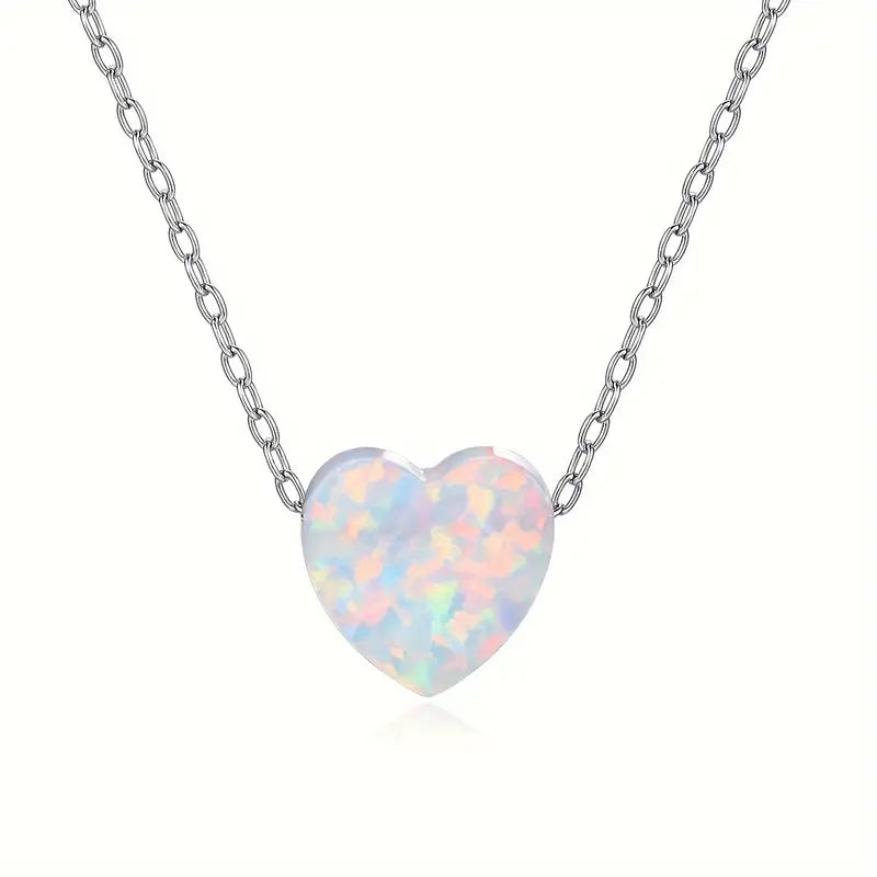 COLLAR CON DIJE EN CORAZÒN DE ÒPALO Y PLATA