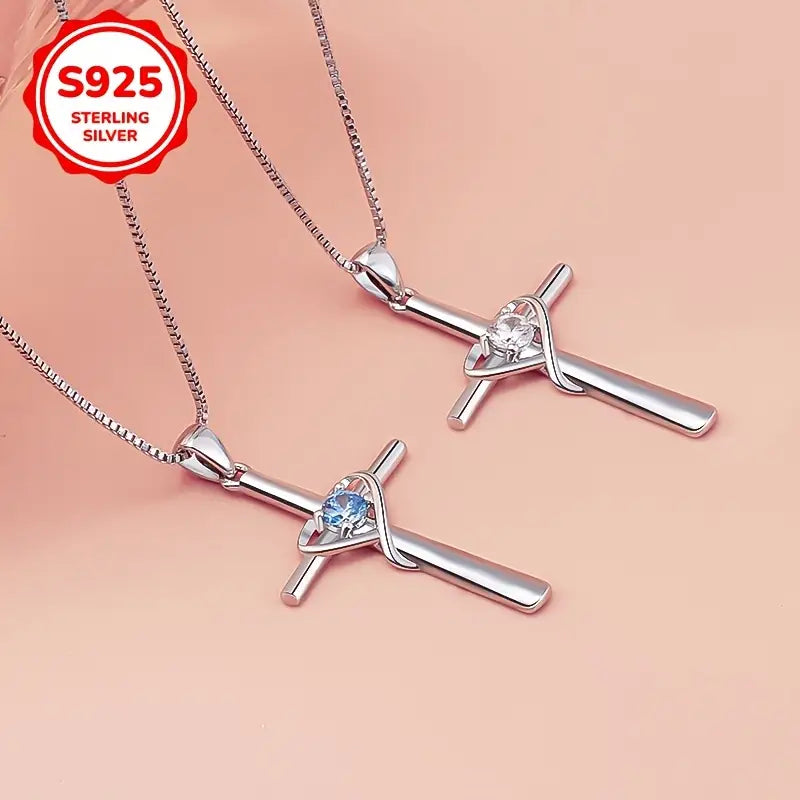 COLGANTE CON DIJE DE CRUZ DE PLATA y PIEDRA CIRCONITA