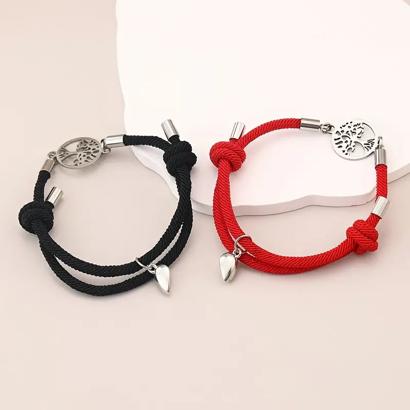 PULSERA ROJA ÁRBOL DE LA VIDA CON DIJE IMANTADO CORAZÓN