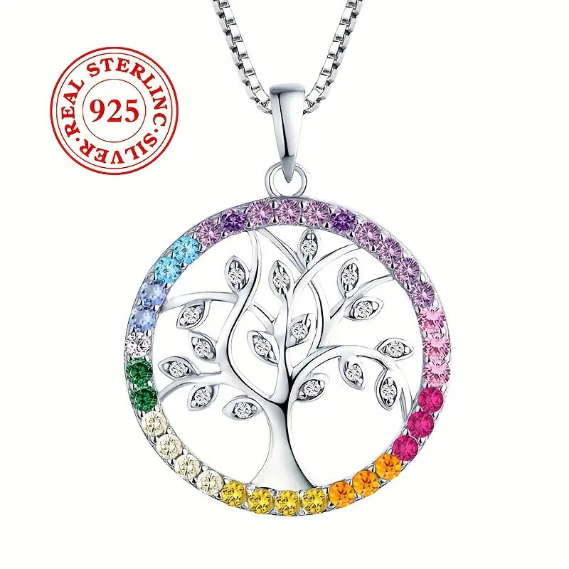 COLGANTE DE PLATA CON DIJE ÁRBOL DE LA VIDA Y GEMAS