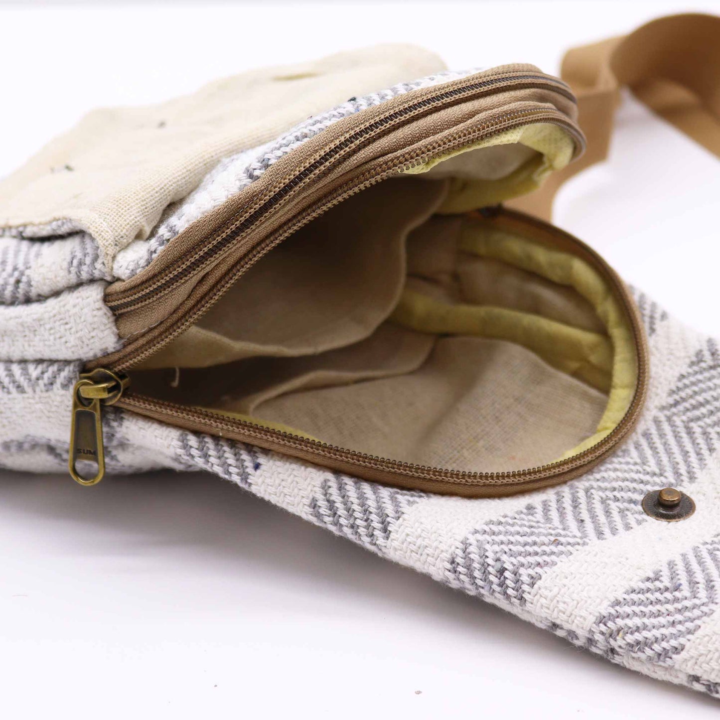 BOLSO BANDOLERA ALGODÓN NATURAL GRIS Y BLANCO