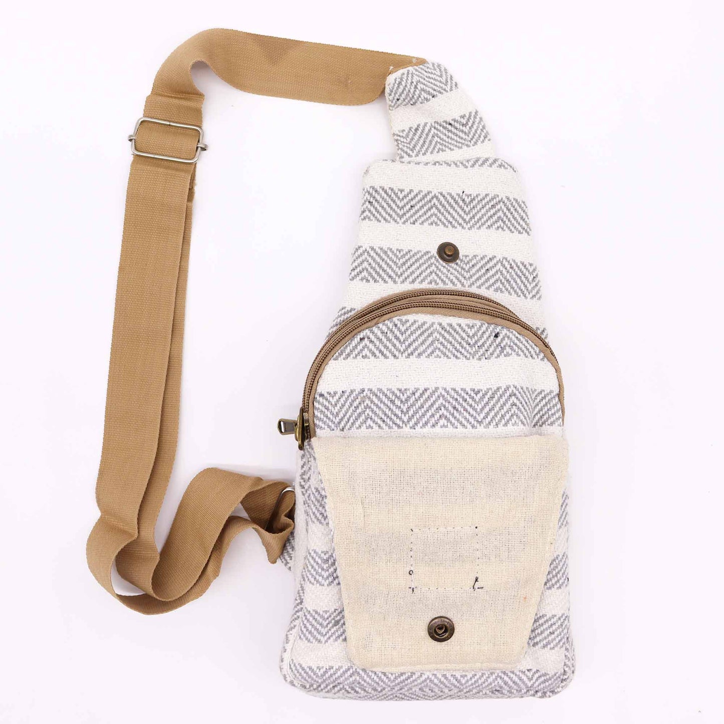 BOLSO BANDOLERA ALGODÓN NATURAL GRIS Y BLANCO