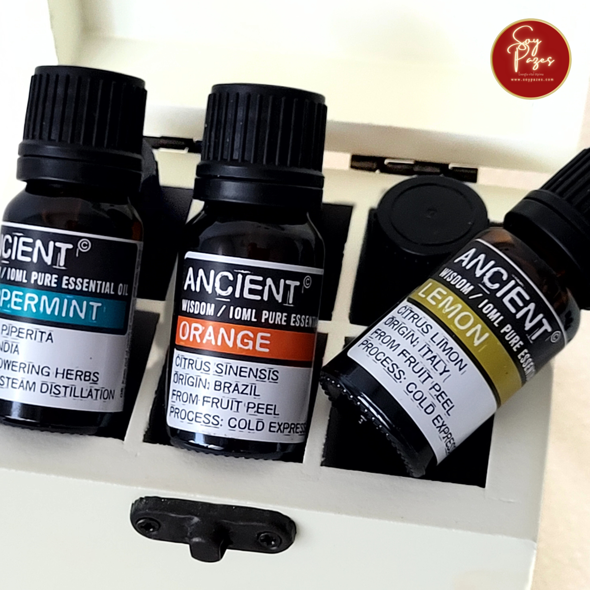 PROMOCIÓN 6 ACEITES ESENCIALES + CAJA DE MADERA PINTADA