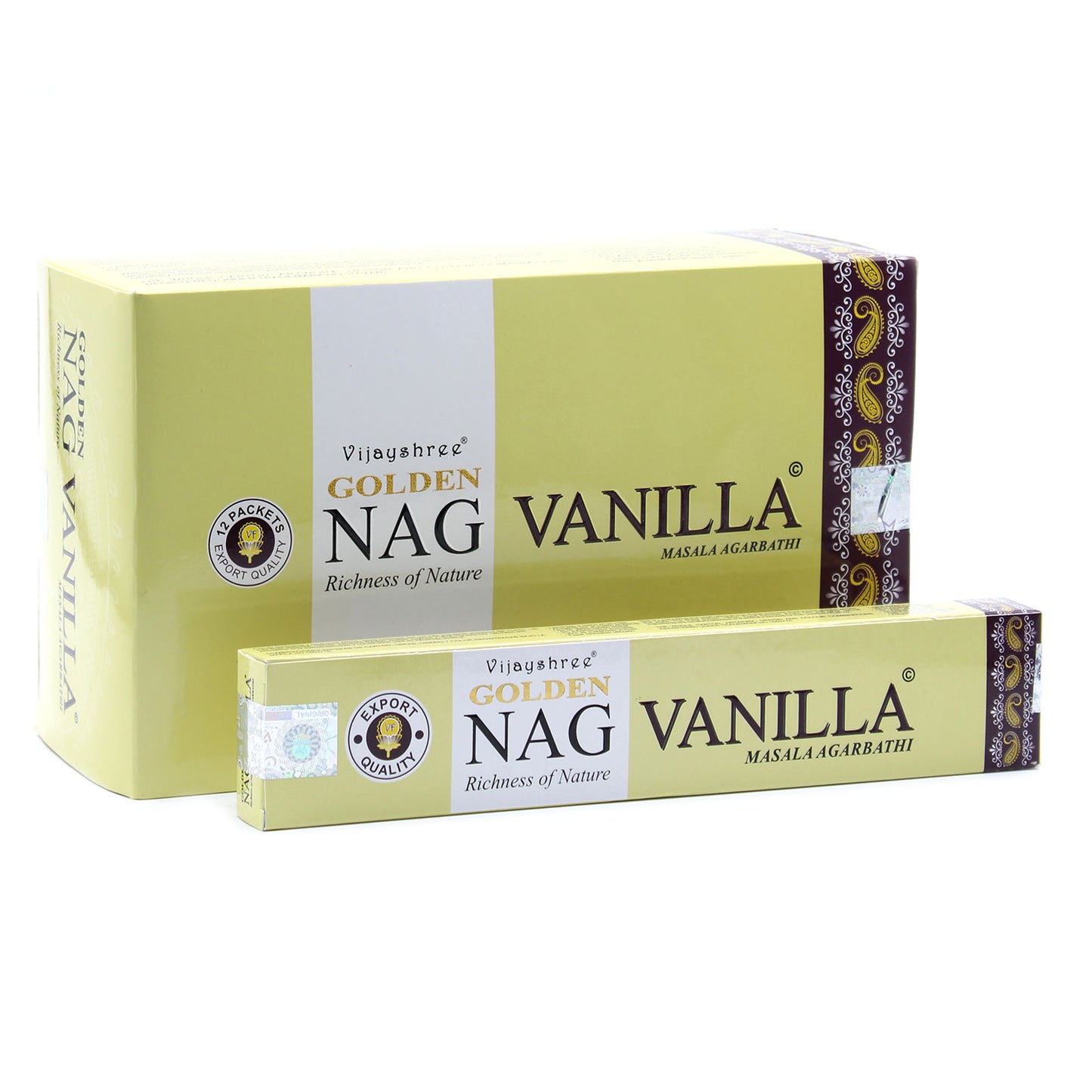 12 cajillas de Incienso Golden Nag Champa vainilla