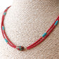 Collar Nepalés de Gemas Extra Finas de Dos Líneas - Colgante Coral y Turquesa