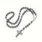 Rosario de Hematita Natural con Medalla de la Virgen Milagrosa y Cruz de Hematita