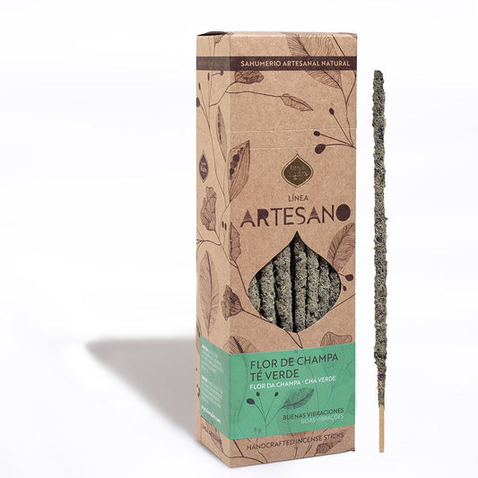 INCIENSO ARTESANO NATURAL FLOR DE CHAMPA Y TÉ VERDE