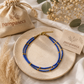 Pulsera de Tobillo Doble - Lapislázuli y Perlas de latón Nepalíes (22 cm)