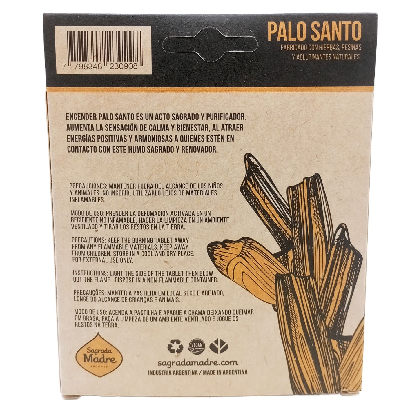 PASTILLA  PALO SANTO DEFUMACIÓN ACTIVADA SAGRADA MADRE