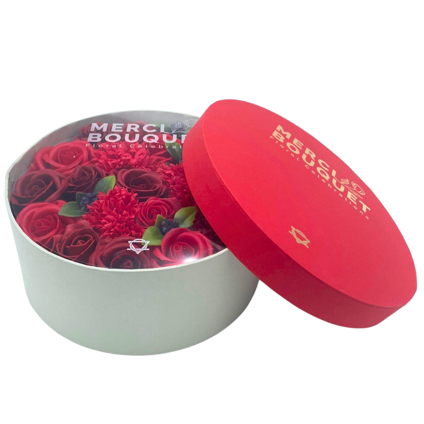 FLORES DE JABÓN  - CAJA REDONDA ROSAS ROJAS CLÁSICA