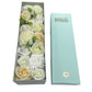 FLORES DE JABÓN  - CAJA LARGA BENDICIONES DE BODA. BLANCA Y MARFIL