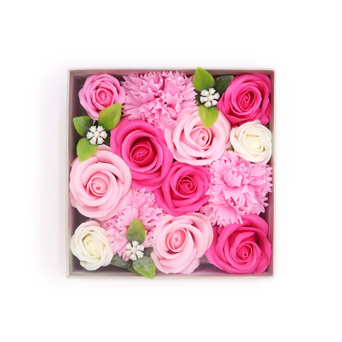 FLORES DE JABÓN  - CAJA CUADRADA BENDICIONES DE BEBÉ ROSA