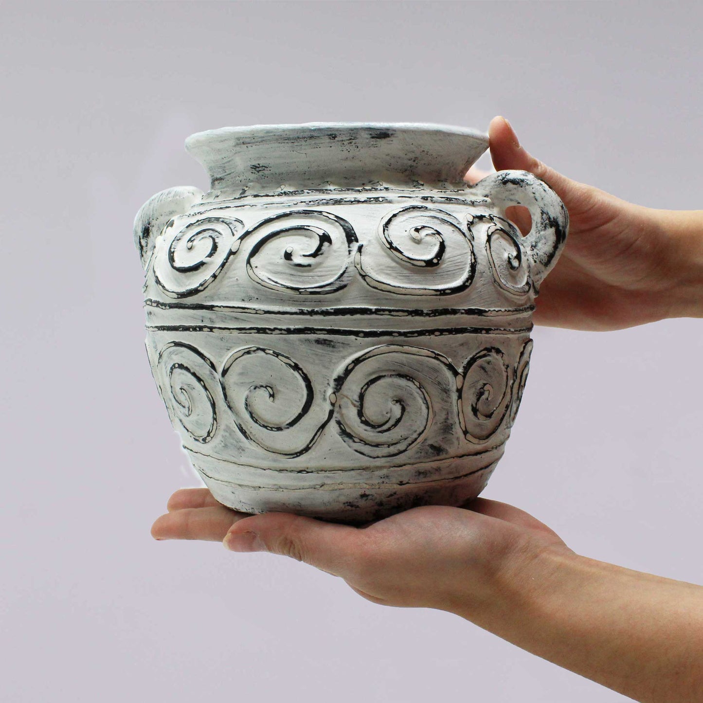 Macetero de Arcilla Griega con Asas – Crema 15 cm
