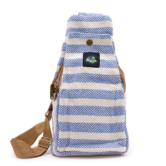 BOLSO BANDOLERA ALGODÓN NATURAL  AZUL Y BLANCO