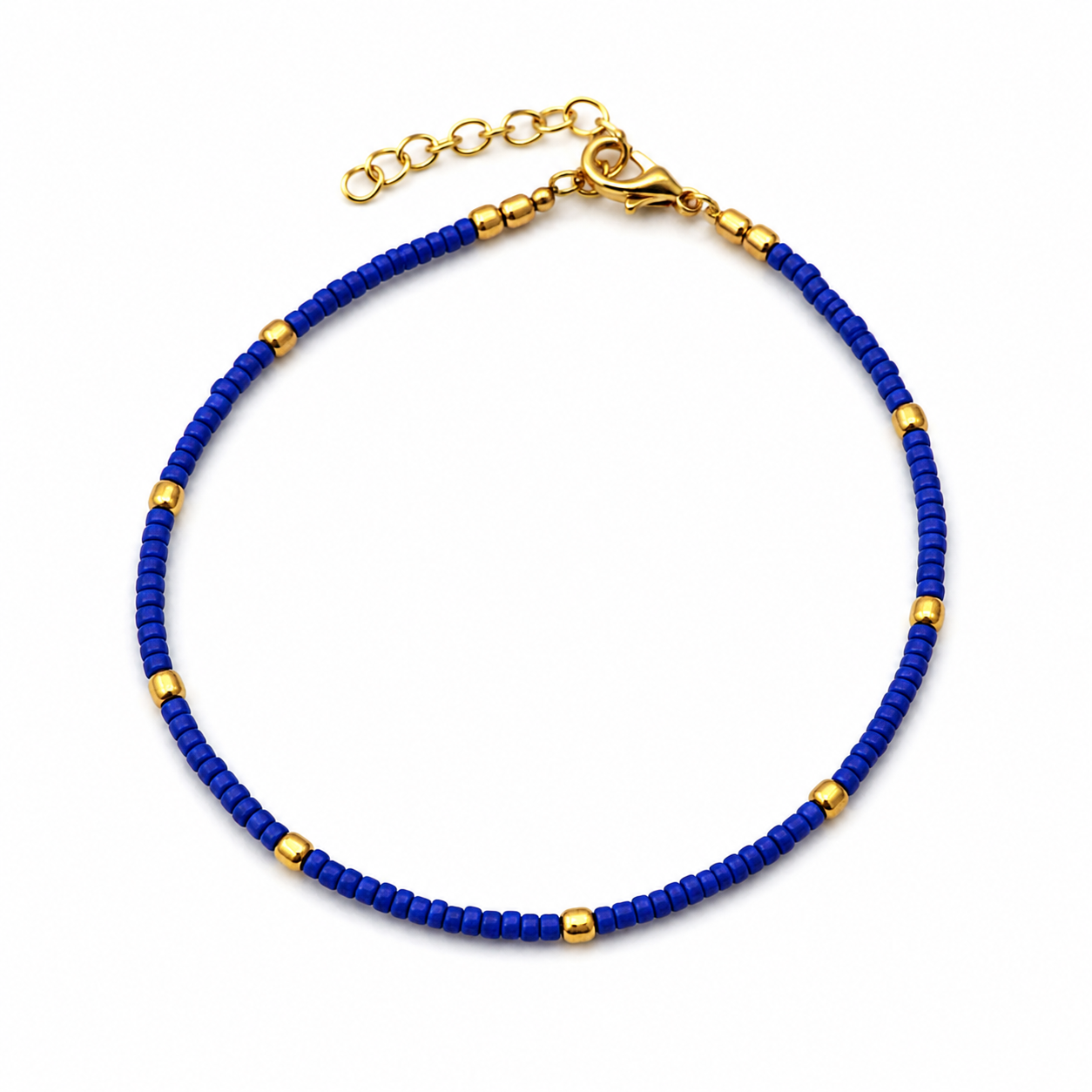 Pulsera de Tobillo - Lapislázuli y Perlas de latón Nepalíes (22 cm)