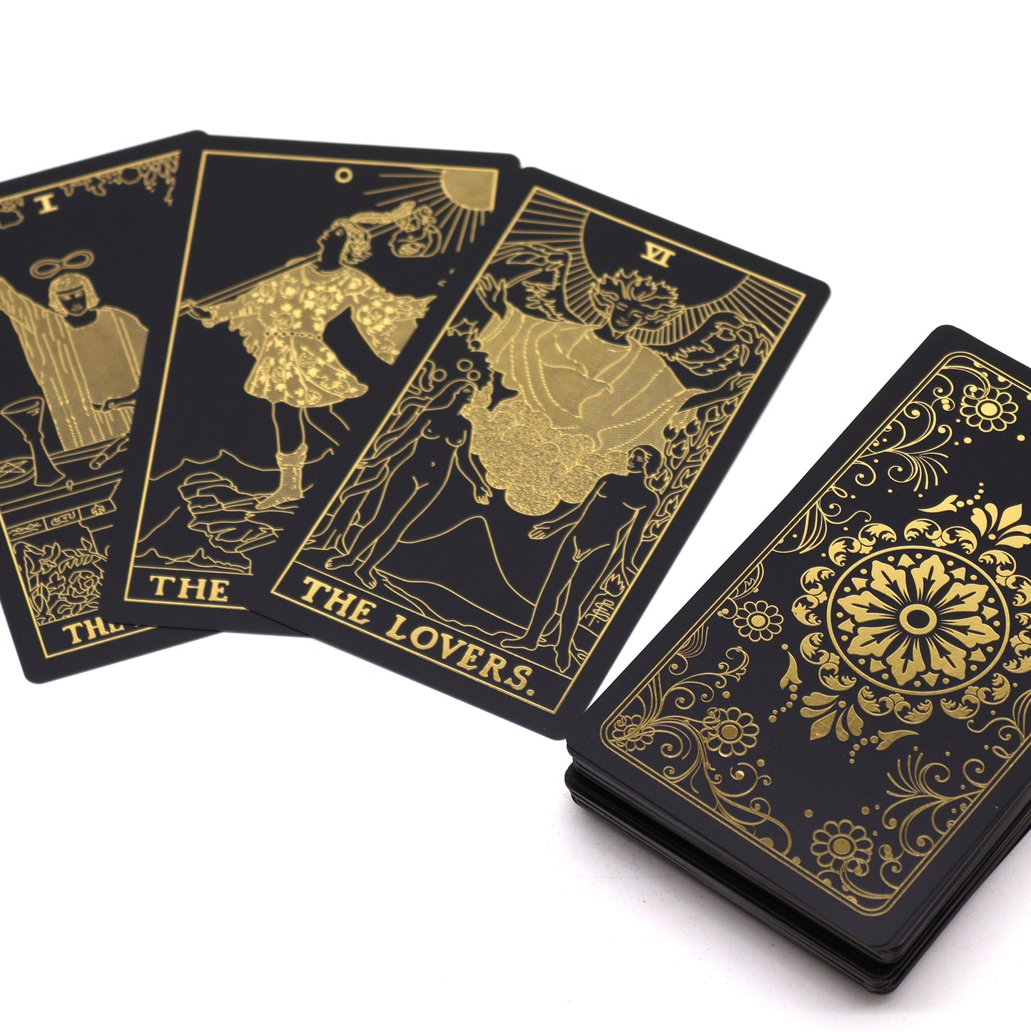 Juego de cartas del tarot con lámina de oro y libro · Caja regalo