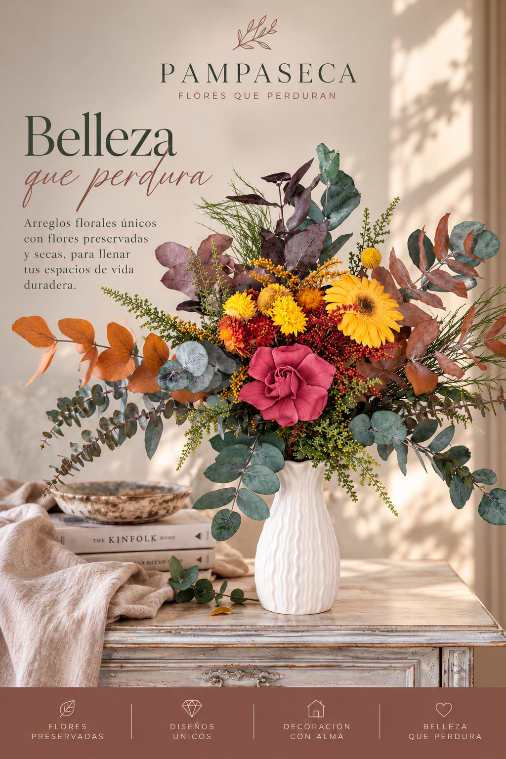 Elena | Centro floral de flores preservadas y seca